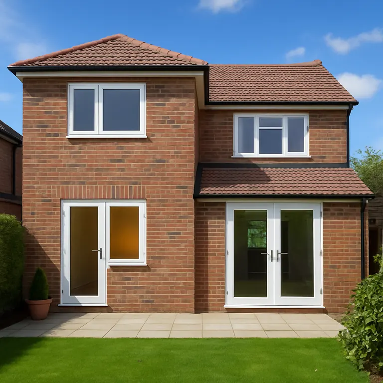 Two-storey brick extension with a matching tiled roof