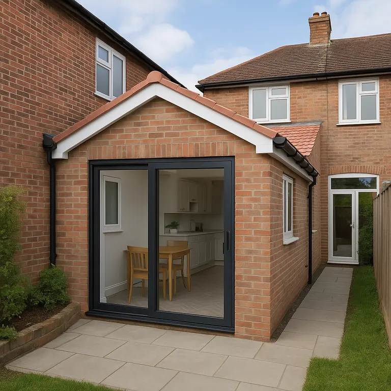 Side return extension with pitched roof on a terraced house